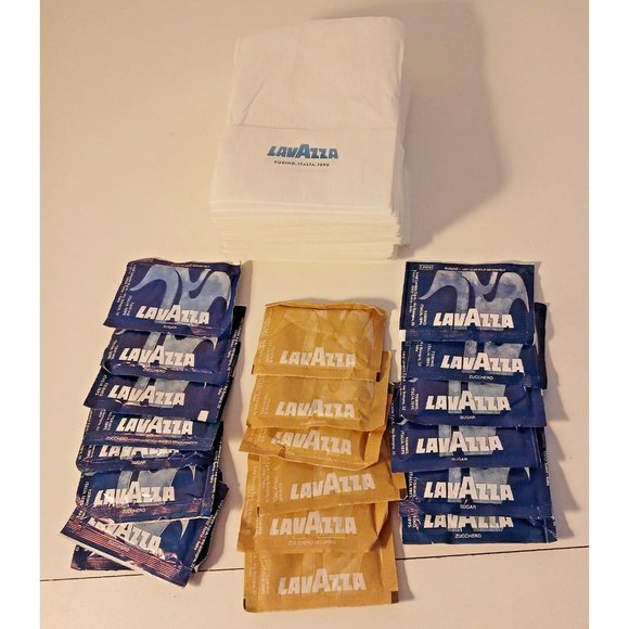 LAVAZZA Espresso Cups and Saucers Lot of 2 with Napkins and Sugar Packets Italy - Picture 5 of 10